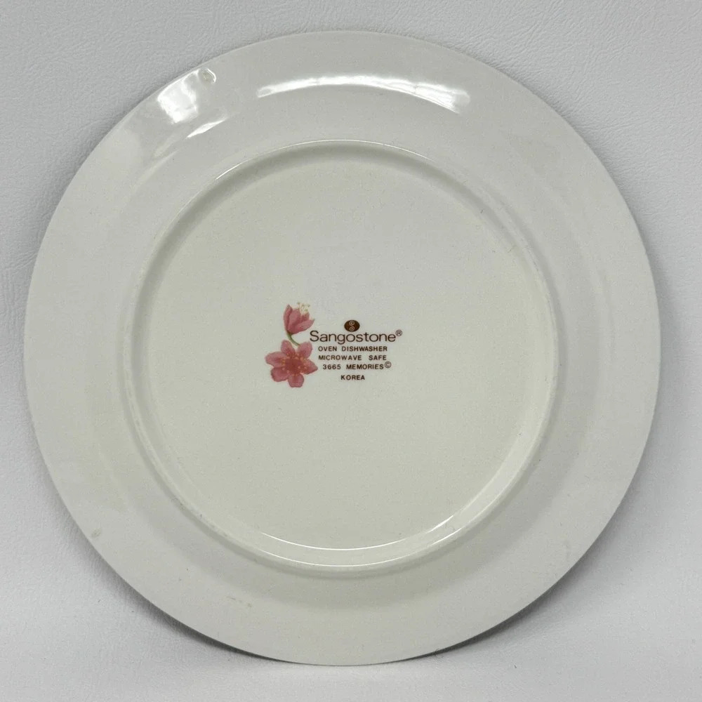 Sango Memories 3665 Bread and‎ Butter Plates Set 6 Floral Black Rim 7.5 inch